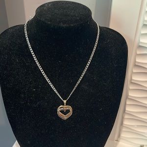 14 KT white gold cuban link chain with heart pendant